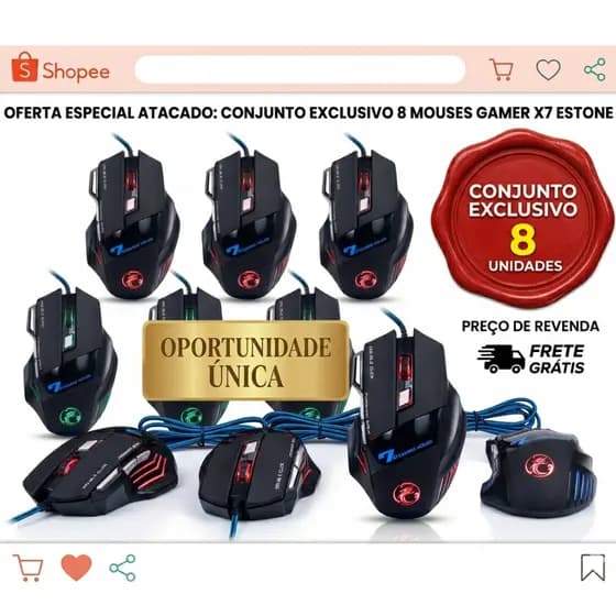 Kit 8un Mouse Gamer X7 Estone Original - Envio Imediato