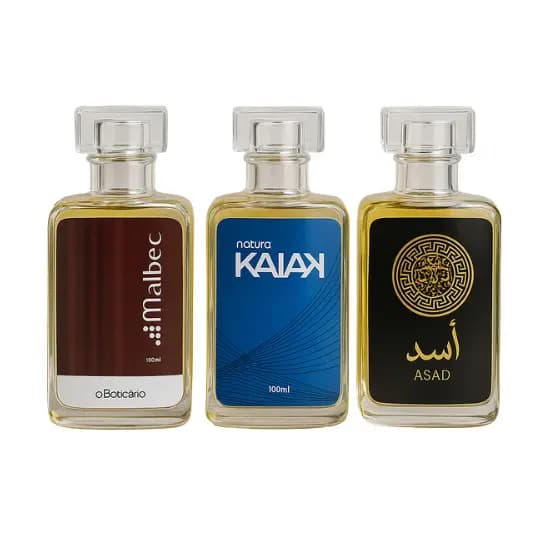 Kit 3 Perfumes Kaiak Malbec e ABC Latifah Masculino 100ml Essências Fixação Sofisticação Premi
