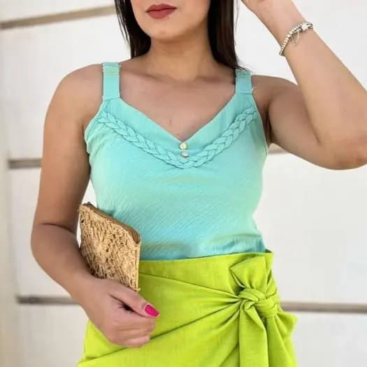 Blusa Feminina Regata Alça Regulável Blusinha Regatinha Com 2 botão Tecido Duna Liso Qualidade Top M/G/GG