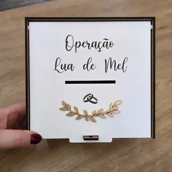 Caixa Urna Pix Personalizada Operação Lua de Mel Casamento - Espaço para QR Code