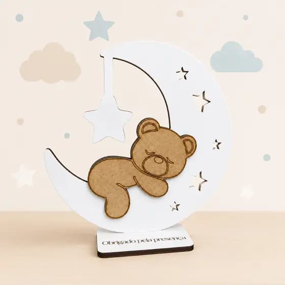 Kit 6 Centros De Mesa Bebê MENINO Ursinho Na Lua Decoração Festa Infantil MDF