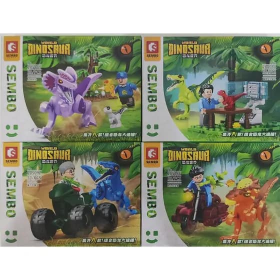 Kit 4 Caixas de Blocos de Montar Dinossauro Mundo Jurássico Word Dino +220 Peças