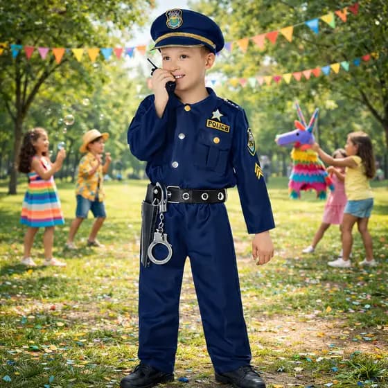 Fantasia Infantil Policial Menino Completa + Acessórios Cosplay Profissão 3-8 anos