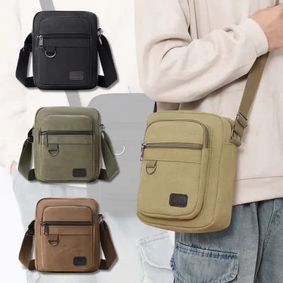 Shoulder Bag Bolsa Transversal de Ombro Tiracolo em Lona Resistente com Zíper e Alça Regulável