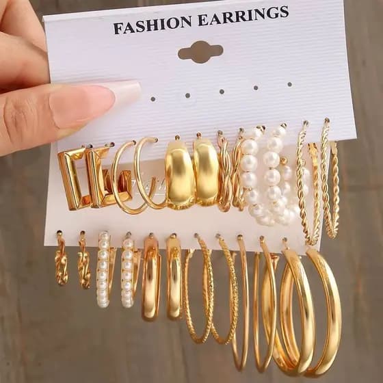 Conjunto Elegante Brinco Com Argola De Pérola Vintage Para Mulheres Moda Liga Joias Presente-BT