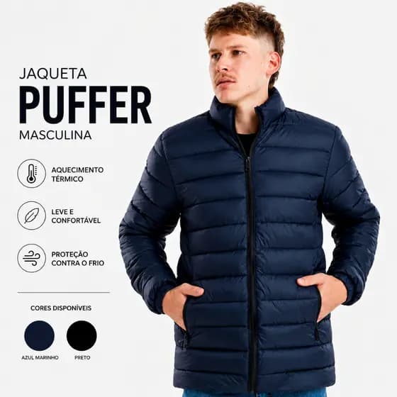 Jaqueta Puffer Masculina Bobojaco Sem Capuz Inverno