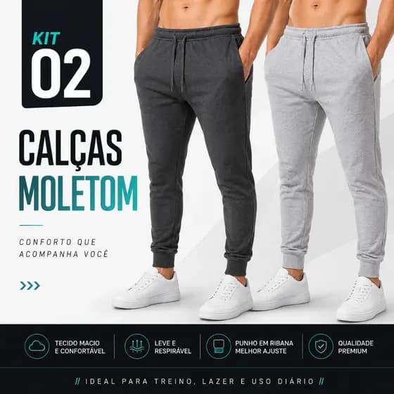 Kit 2 Calça Moletom Peluciado Inverno Punho Estilo Jogger