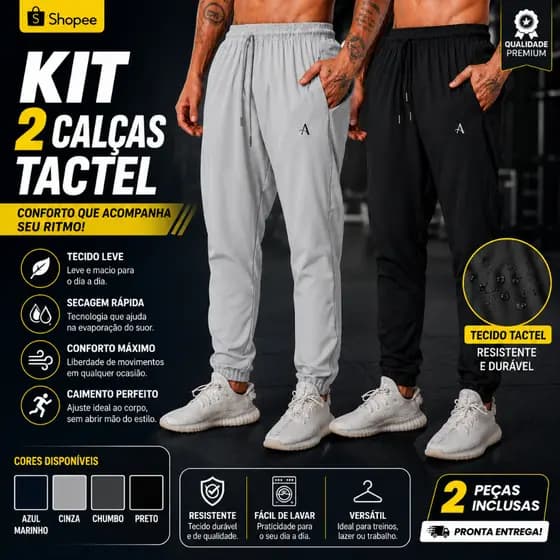 Kit 02 Calças Tactel Jogger Academia Casual
