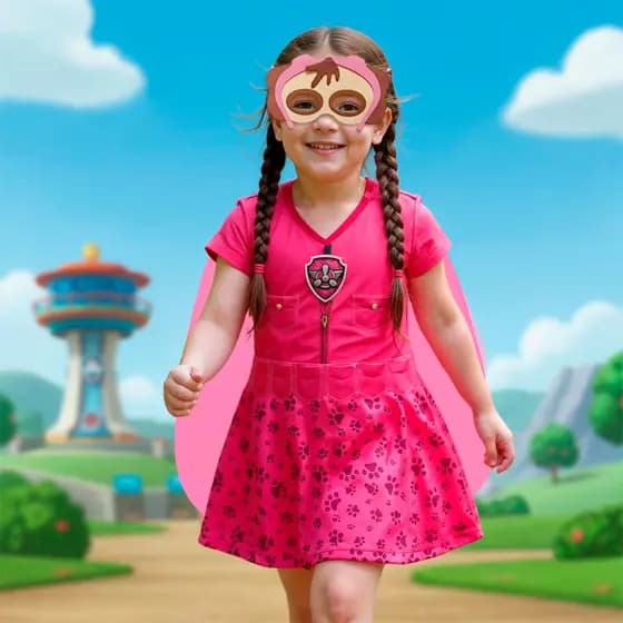Vestido Infantil Menina Fantasia Skye Patrulha Canina Mascara Feminina Princesa Aniversário Festa