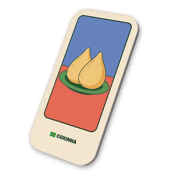 Imã Geladeira Lembrancinha Comida Típica Coxinha Brasil 3x6cm De Metal