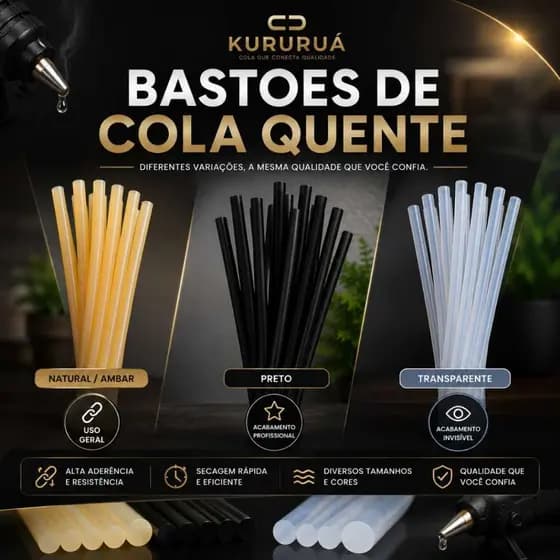 Bastão Cola Quente 1KG, Meio Quilo e 10 unidade I Profissional 30cm Fina 7mm ou Grossa 11mm Alta Fixação Artesanato EVA