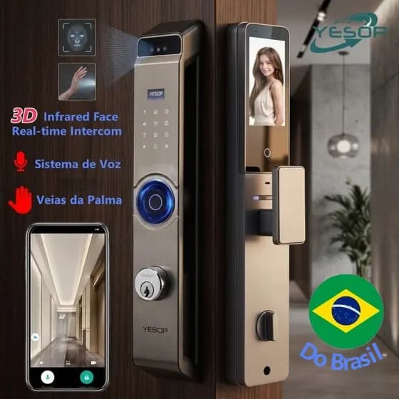 YESOP Fechadura Eletrônica Digital WiFi Reconhecimento Facial 3D Veia da Palma Biometria Senha Câmera Inteligente