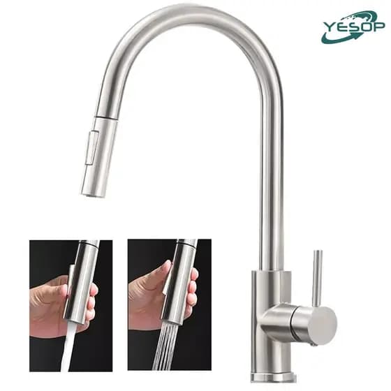 YESOP Torneira De Cozinha Gourmet Misturador Monocomando Extensível Inox 304 Escovado Com Ducha 42cm