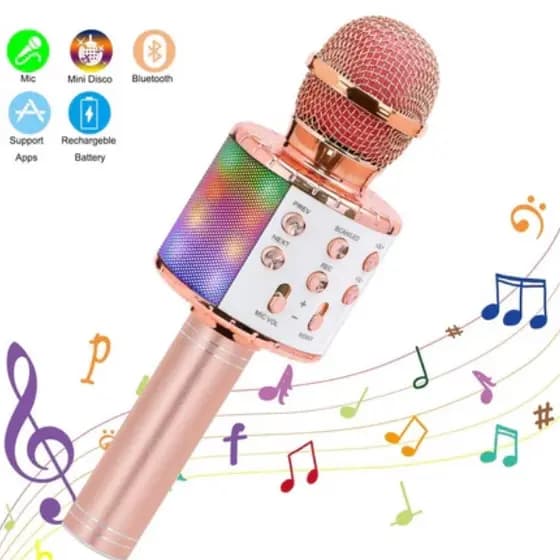 WS-858 - Microfone Infantil de Karaoke Microfone de Brinquedo Sem Fio Bluetooth