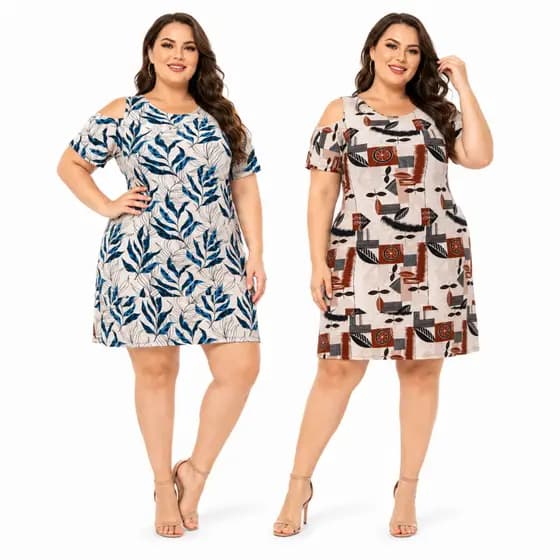 Kit 2 Vestido Feminino Liganete Moda Senhora Soltinho Malha Fria Plus Size