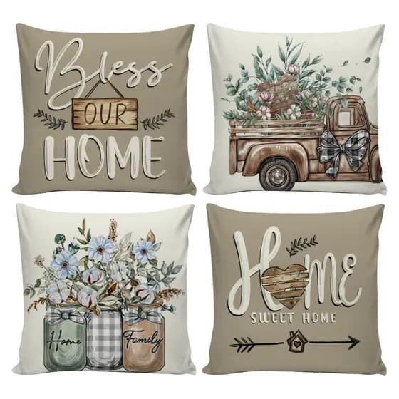 Kit 04 Capas de Almofadas Estilo Rústico Country 0,45cm x 0,45cm Decoração Vasos Florais