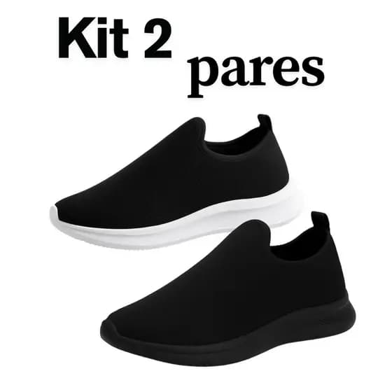 2 pares Tênis Meia Feminino Caminhada Sem Cadarço Descubra o conforto do nosso tênis feminino preto bordo