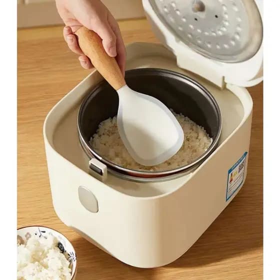 Pá De Arroz De Silicone Com Cabo De Madeira , Espátula De Colher Antiaderente , Panela Resistente Ao Calor