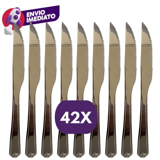 Kit Faca Mesa Refeição Jogo Talher Jantar Churrasco Inox Premium Cozinha Buffet Restaurante