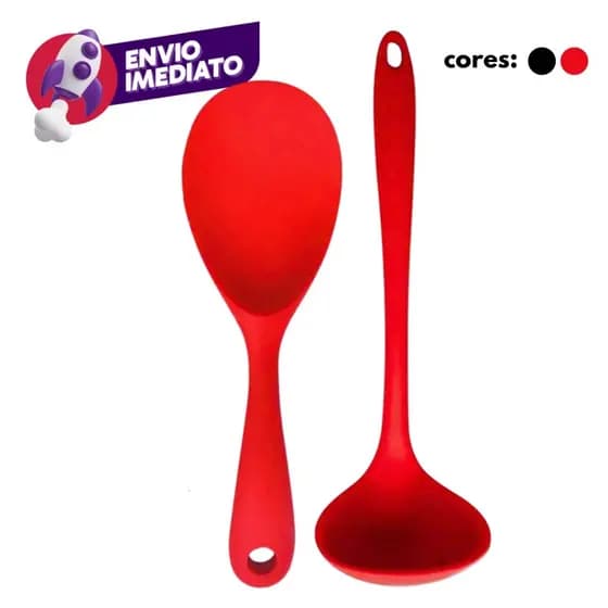 Kit Utensilios Silicone Concha Feijão Colher Arroz Grande E Colher Pequena Panela Eletrica