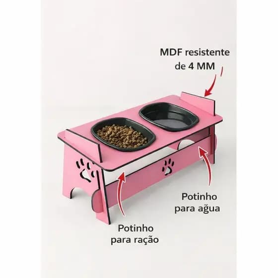 Comedouro pet com tigelas em mdf personalizado com nome do seu pet
