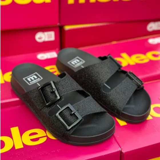 Sandalia Feminina Papete Birken Flat Brilho Moleca 5436.401 Original Lançamento