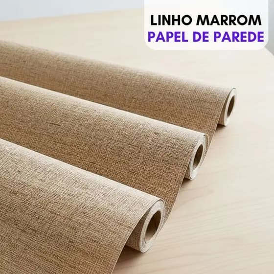 Papel de Parede Adesivo 5MX45CM Linho Marrom Importado Vinílico Ideal P/ Quarto Sala Escritório