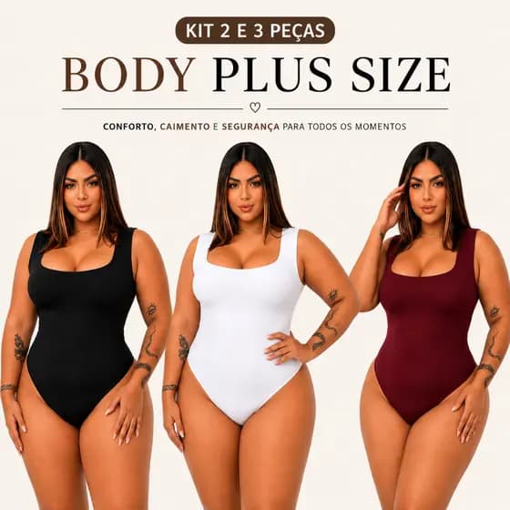 Kit Body Feminino Regata Decote Quadrado Plus Size em Suplex Romantic Premium Tamanho GG ao G3