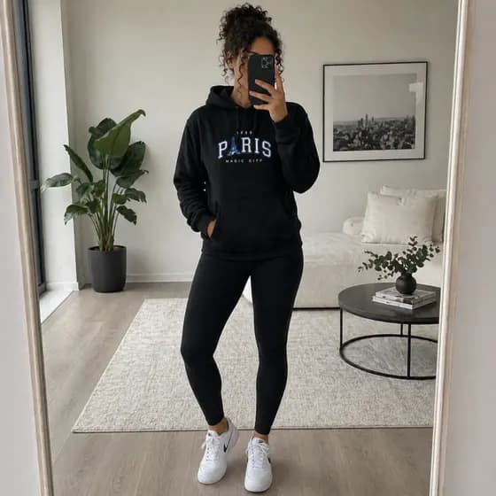 Conjunto Moletom Canguru Feminino Paris 1889 Capuz + Calça Legging