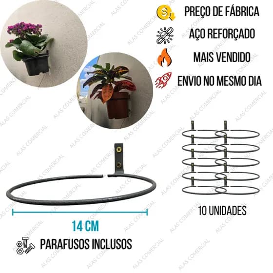 Suporte Argola Parede 14cm Vaso Planta Jardim Vertical - Kit Instalação Fácil