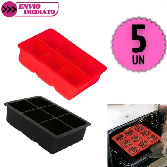 Conjunto 5 Forma de Gelo em Silicone Cubos Grandes Resistentes Fáceis de Soltar