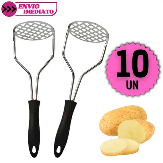 Amassador de Batatas Inox 10 Unidades Cabo Confortável, Ideal para Purê e Cozinha Doméstica