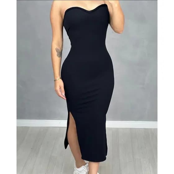 vestido tomara que caia Decote Coração