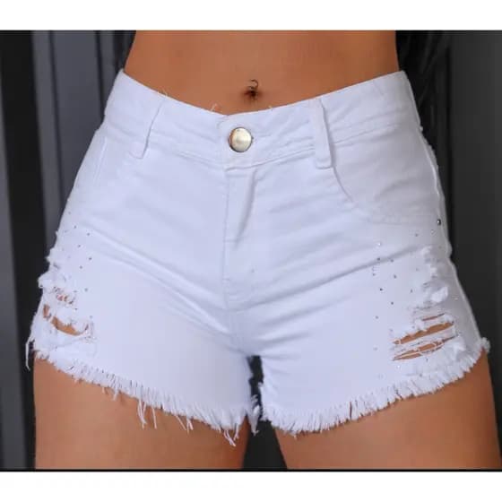 short jeans branco com brilho com rasgo Short jeans branco com rasgo short jeans branco com brilho desfiado com strass