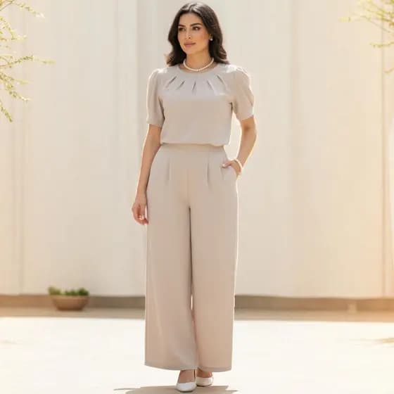 Conjunto Feminino Casual Sofisticado De Blusa e Calça (liso)