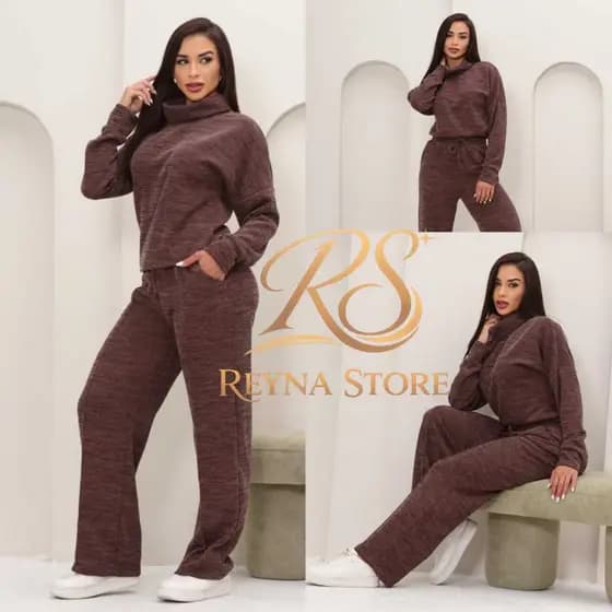 Conjunto Feminino Inverno Blusa Gola Alta e Calça em Tecido Malha Rib Premium