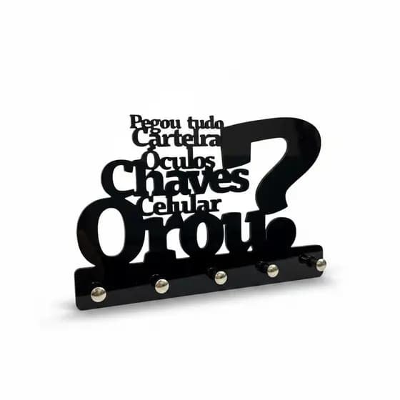 Porta Chaves para Parede Decoração Multiuso em Acrilico Pegou tudo Preto Brilhante