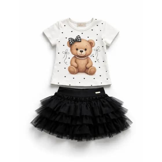 Conjunto Infantil Feminino Blusa + Saia Tule AleKids