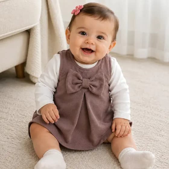 Conjunto Bebê Body com Vestido Laço Flanell Suede Confortável Delicado Menina