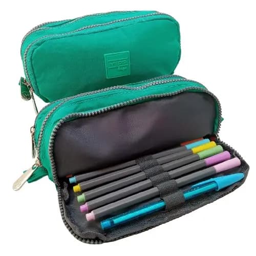 Estojo bolsinha de lapis Escolar 3 Reparticoes Nylon tactel Yepp organizador canetas