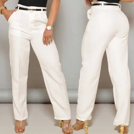 Calça Social Feminina Alfaiataria Cintura Alta Reta Elegante Trabalho Escritorio + Cinto de Brinde.