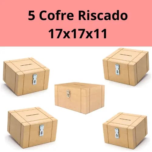 5 Caixa Cofre Urna Cofrinho 17x17x11 com Acabamento RISCADO Em MDF cores Crú Com Fecho Para Cadeado 17x17