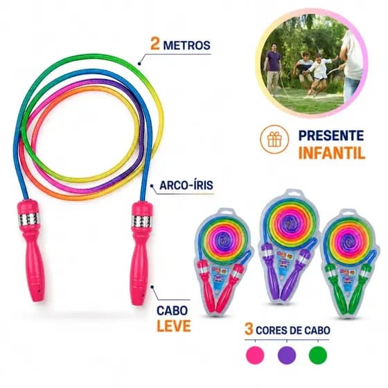 Corda de Pular Infantil Happy Arco-Íris Colorida 2 metros - DM Toys