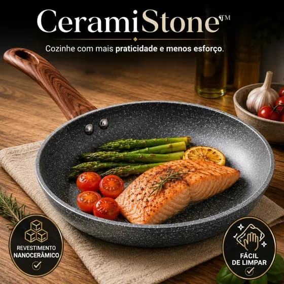CeramiStone™ Frigideira 24cm Nanoceramica Revestimento Granito gás, elétrico, vitrocerâmico, indução