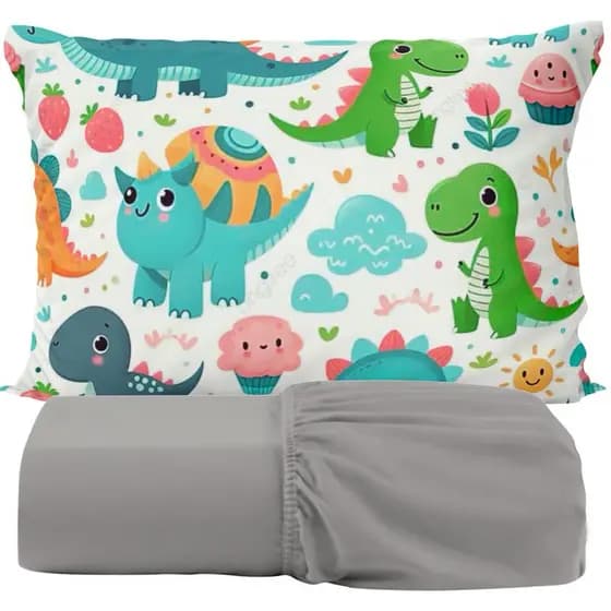Jogo de Cama lençol com Elástico + Fornha personalizada do Dino 70 cm x 50 cm