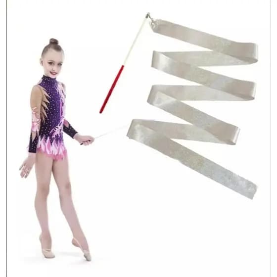 Fita De Ginastica Cor Prata Com Estilete Infantil 2mt
