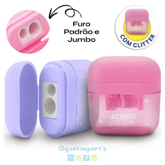 Apontador Duplo Com Glitter e Depósito Furo Jumbo e Normal - Acrilex