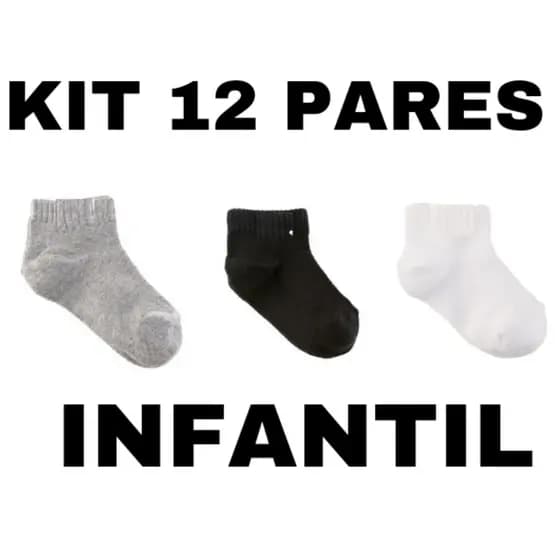 Kit 12 ou 6 Pares Meias Crianças infantil e juvenil algodão 3 a 12 anos