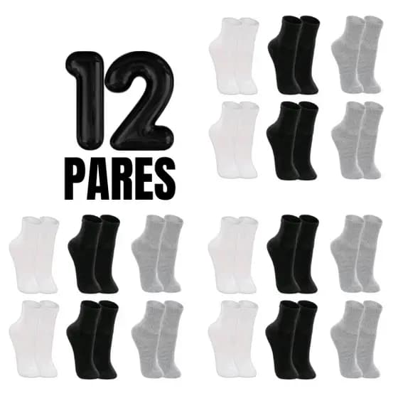 Kit 12 Pares Meias Cano Alto 80% algodão masculina e feminina