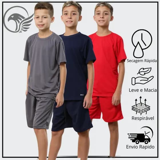 Conjunto Infantil Juvenil Premium Roupas Leves Secagem Rápida Tecido Respirável e Conforto